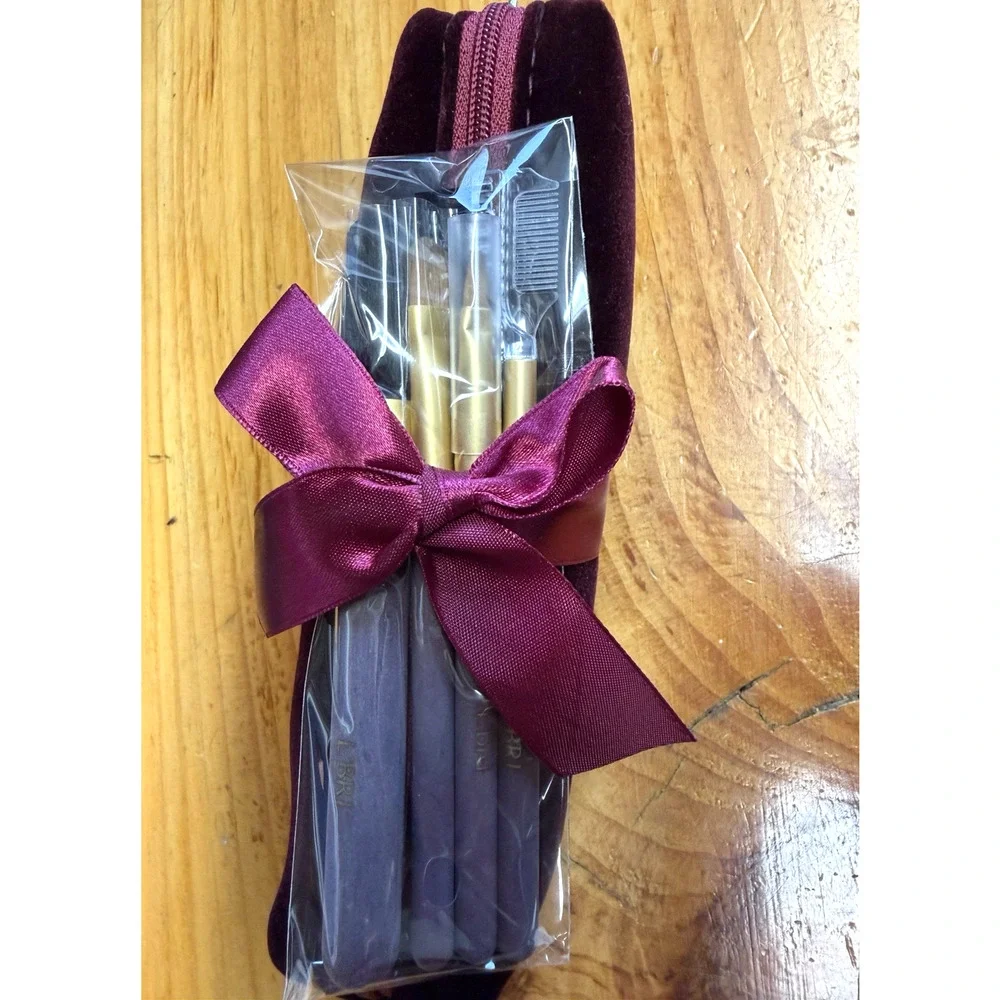 L'BRI 5 pc Eye Makeup Brush Set w/ Velvet Zip Travel Case Gift Birthday